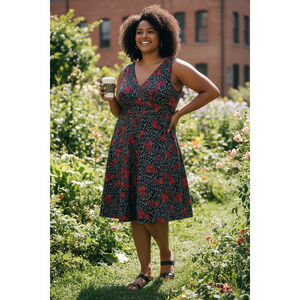 Torrid Womens NWT Leopard Rose Goth Fit Flare Sleeveless Surplice Dress Size 22